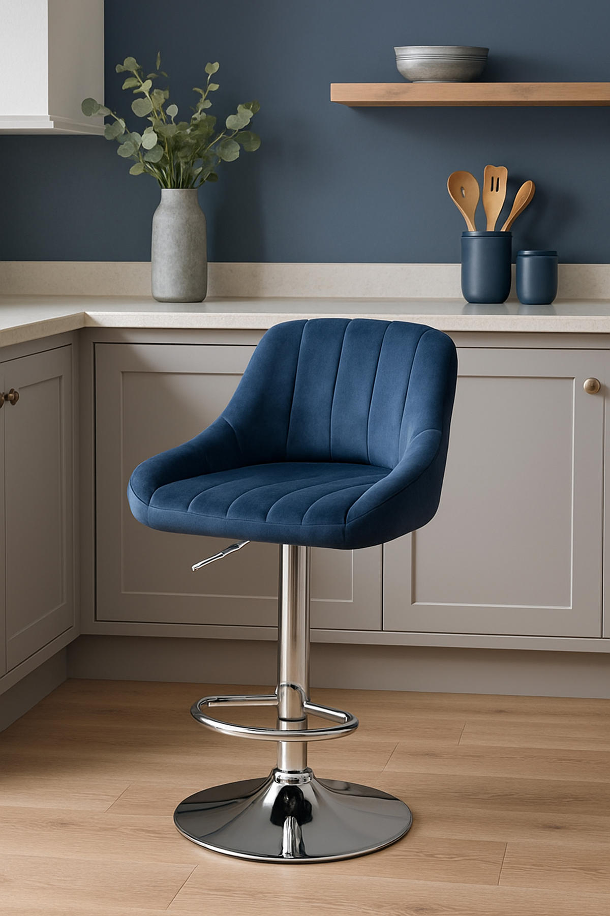 BARHOCKER 2er Set Milos Samt C blau - Blau/Chromfarben, Textil/Metall (47/106/48cm) - TPFLiving