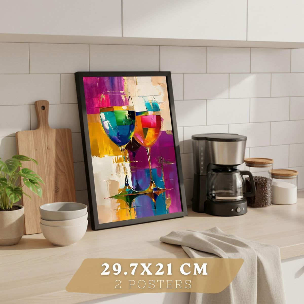 PLAKAT Sada 2 Pop Wine A4 Černý rám - černá, papír (29.7/1/21cm) - Nacnic