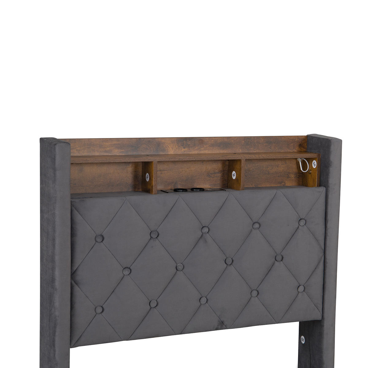 POLSTERBETT 90/190 cm in Dunkelgrau Samt mit Bettkasten, LED-Beleuchtung und USB-Anschluss - Dunkelgrau, Holzwerkstoff/Textil (90/190cm) - CHICFURN