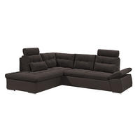 ECKSOFA mit Schlaffunktion, Armlehnfunktion und Kopfstützen - Chromfarben/Dunkelbraun, Textil (260/219cm) - ed exciting design