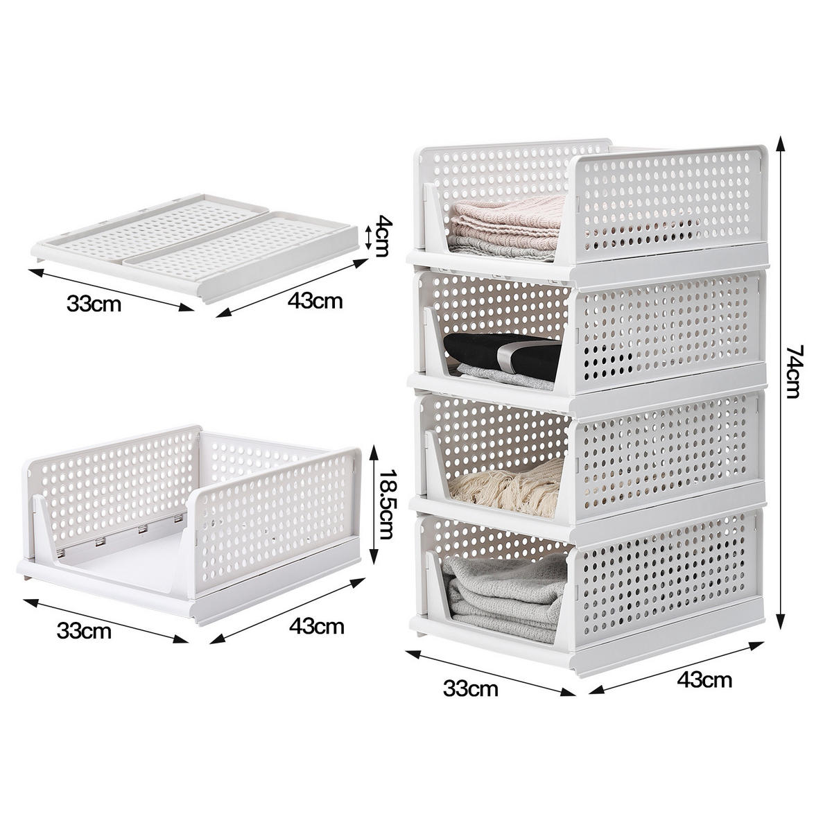 KLEIDERSCHRANK-ORGANIZER weiß 8er-Set 43x33x18cm - Weiß, Kunststoff (33/18/43cm) - Livingandhome