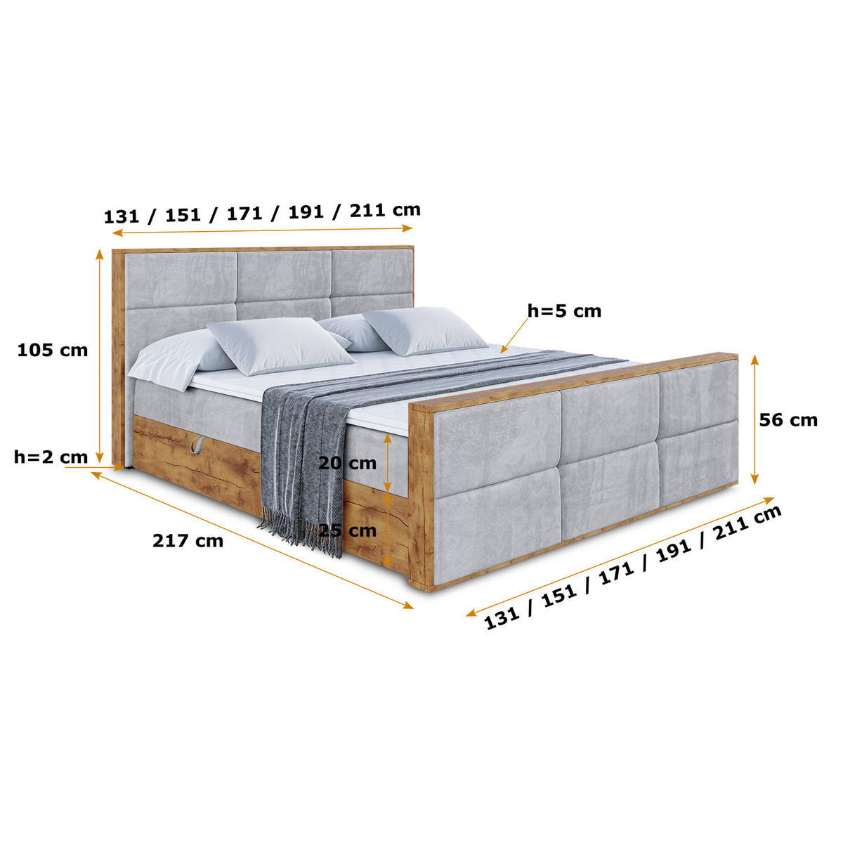 BOXBETT mit Matratze H4 und Lattenrost - LOLLI1-Z - 200x200 - Grau Monolith - Grau, Holzwerkstoff (200/200cm) - ALTDECOR