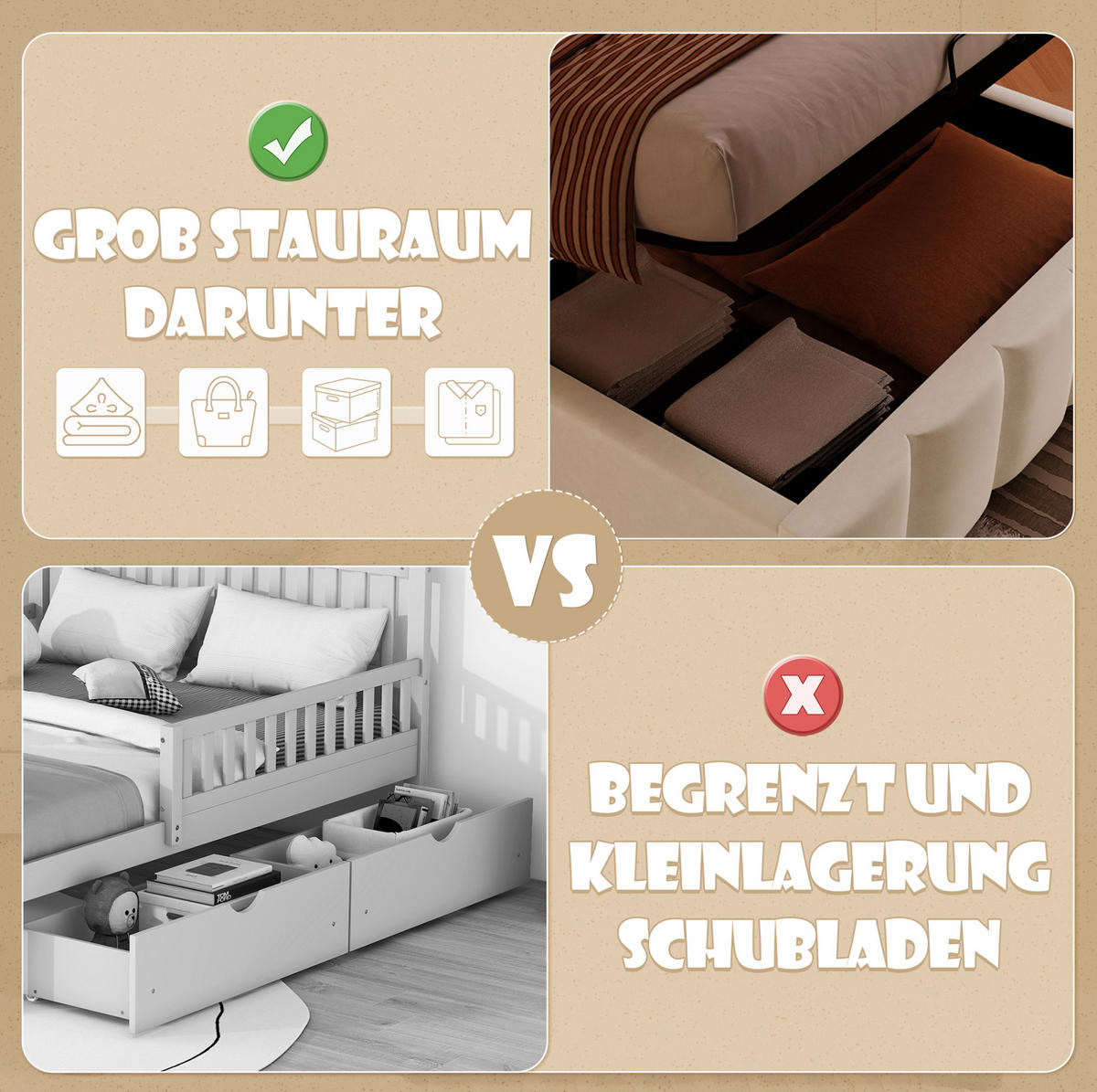 POLSTERBETT 90/200 cm mit LED-Beleuchtung, hydraulischem Bettkasten und verstellbarem Kopfteil, Beige - Beige, Textil (90/200cm) - Redom