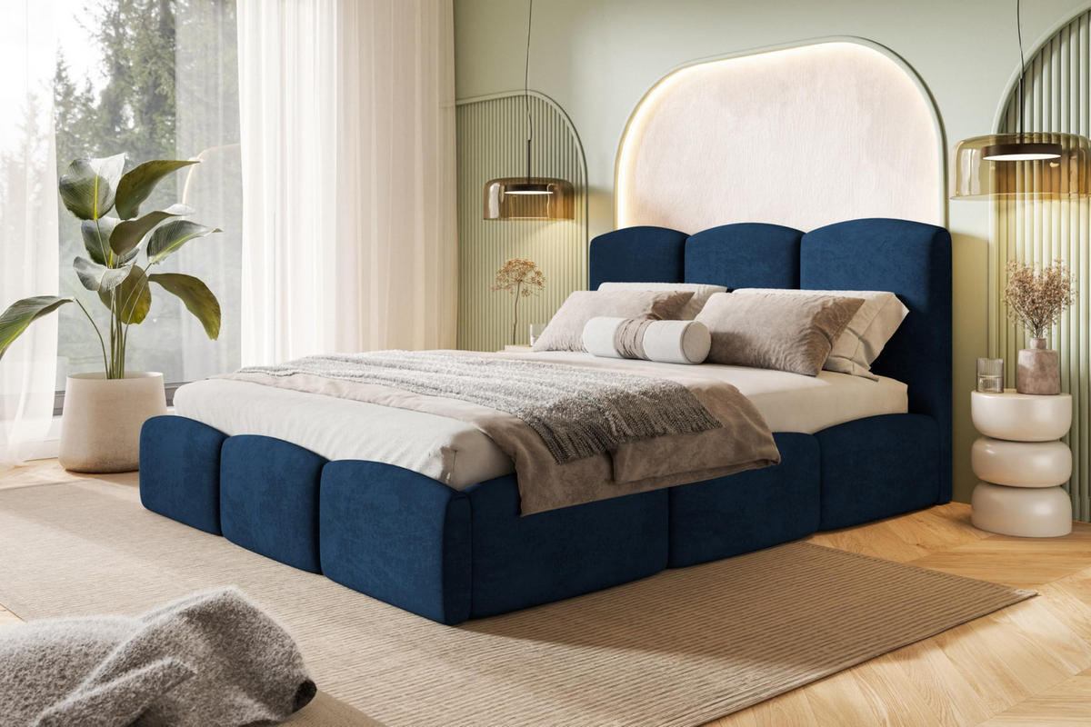 BETT 90x200 - Polsterbett mit Bettkasten und Metallrahmen - Modern Betten - Glatter Kronos-Stoff- Kollektion Zoya - Blau - Blau, Holz/Textil (90/200cm) - Alpi-Möbel