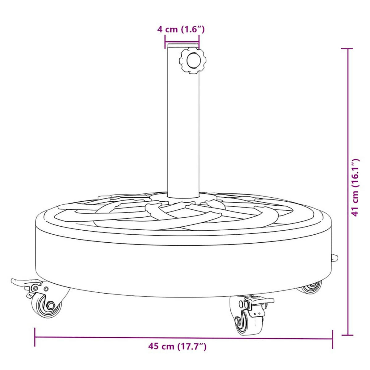 SONNENSCHIRMSTÄNDER Mit Rollen Für Ø38/48 Mm Mast 27 Kg Rund - Schwarz, Kunststoff (45/45cm) - vidaXL