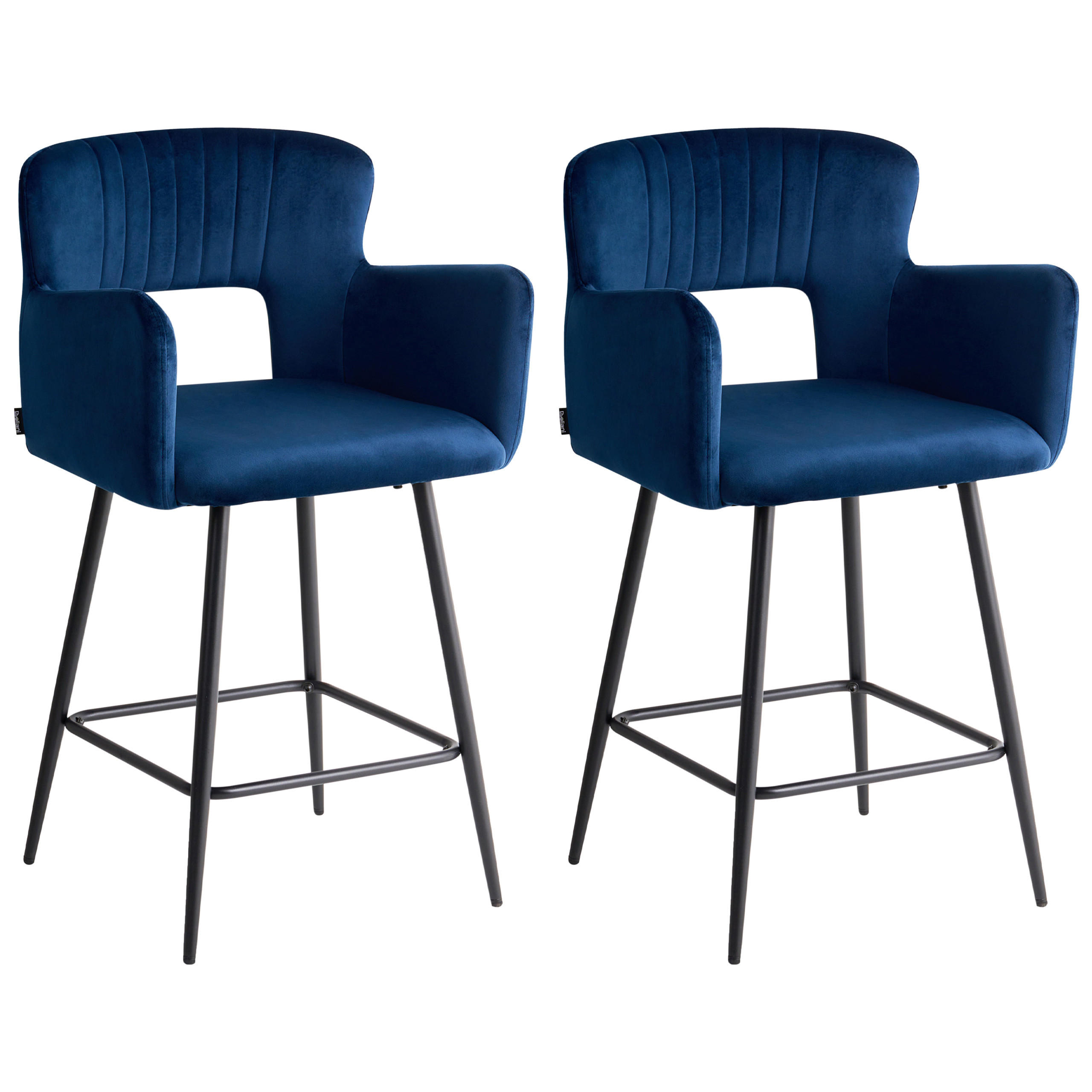 SCAUN DE BAR set de 2 catifea albastru marin Sanilac