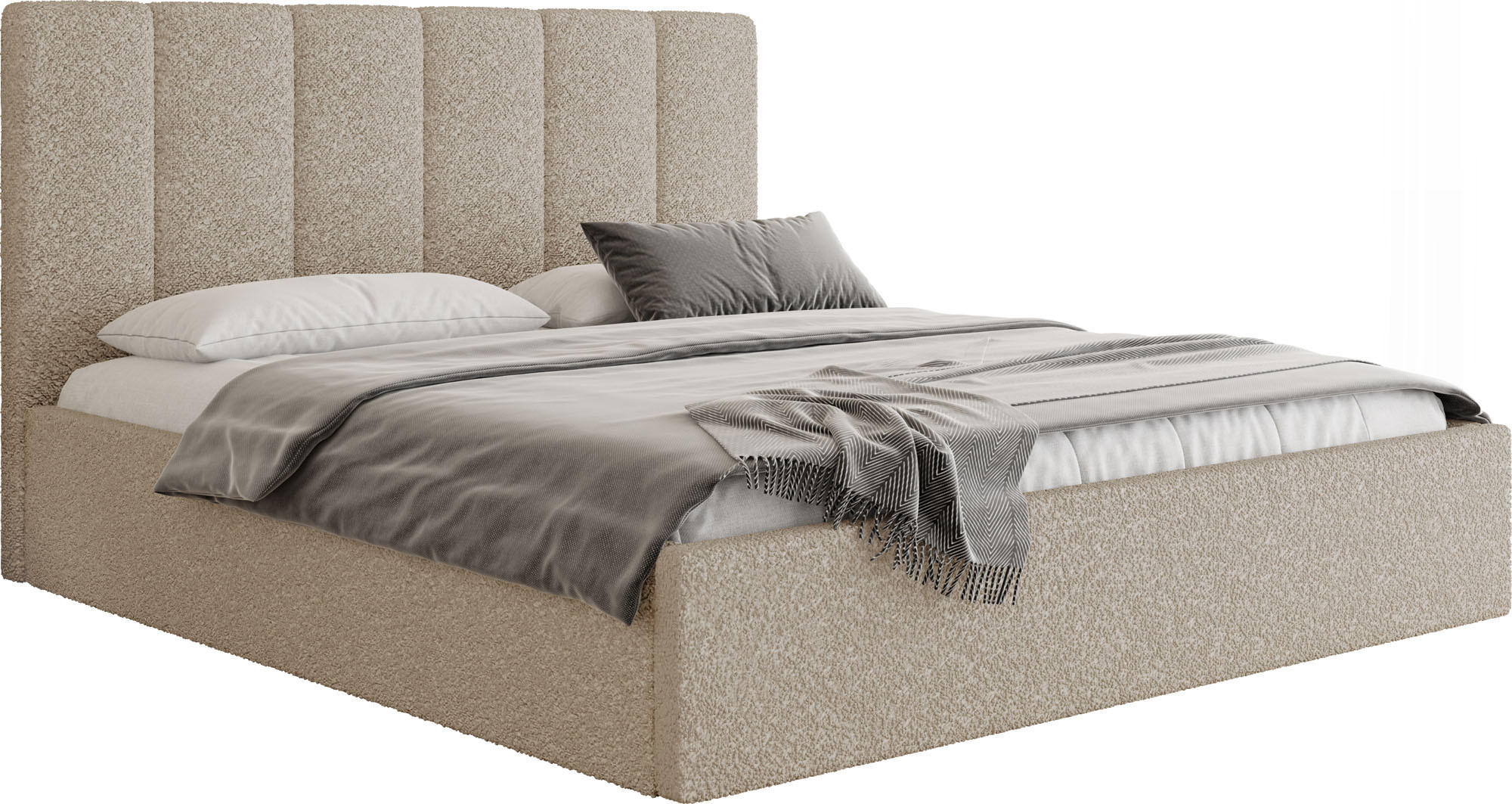 POLSTERBETT Amira Slim mit Bettkasten, Beige Boucle 180x200 cm - Beige/Birkefarben, Holz/Holzwerkstoff (180/200cm) - WFL GROUP