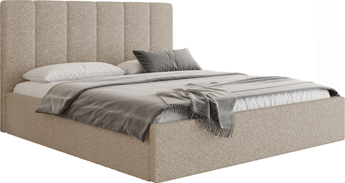 POLSTERBETT Amira Slim mit Bettkasten, Beige Boucle 180x200 cm - Beige/Birkefarben, Holz/Holzwerkstoff (180/200cm) - WFL GROUP