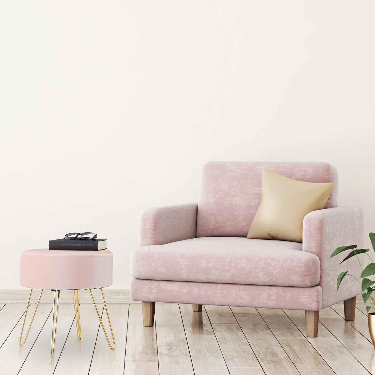 SAMTHOCKER - Rosa, Holzwerkstoff/Textil (40/40/40cm) - Relaxdays