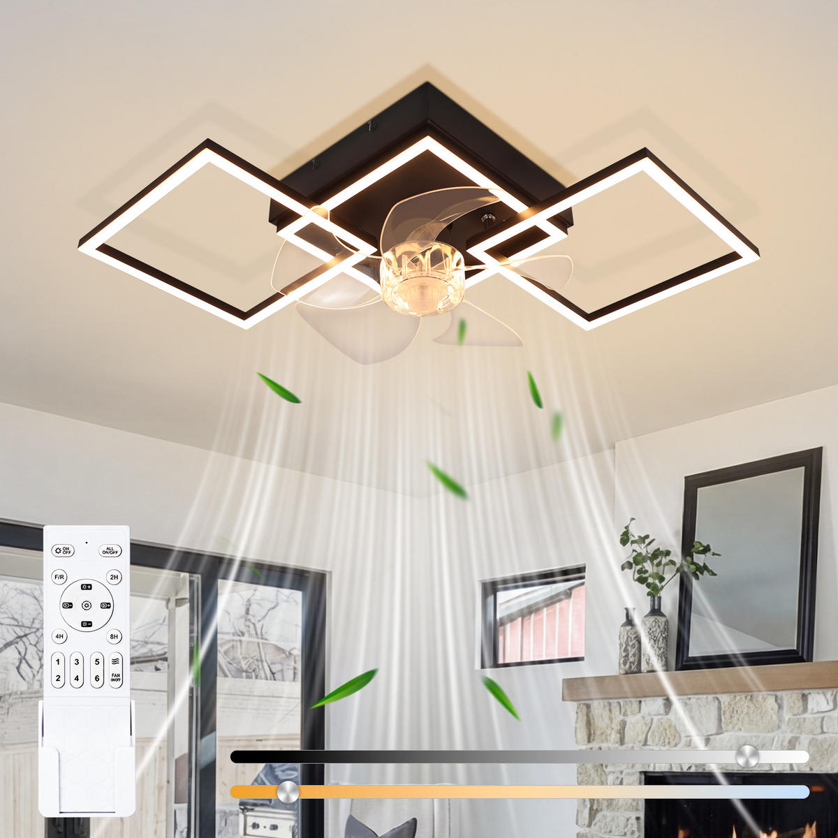LED DECKENVENTILATOR Telven 68/31/14 cm - Schwarz, Kunststoff/Metall (68/31/14cm) - ZMH