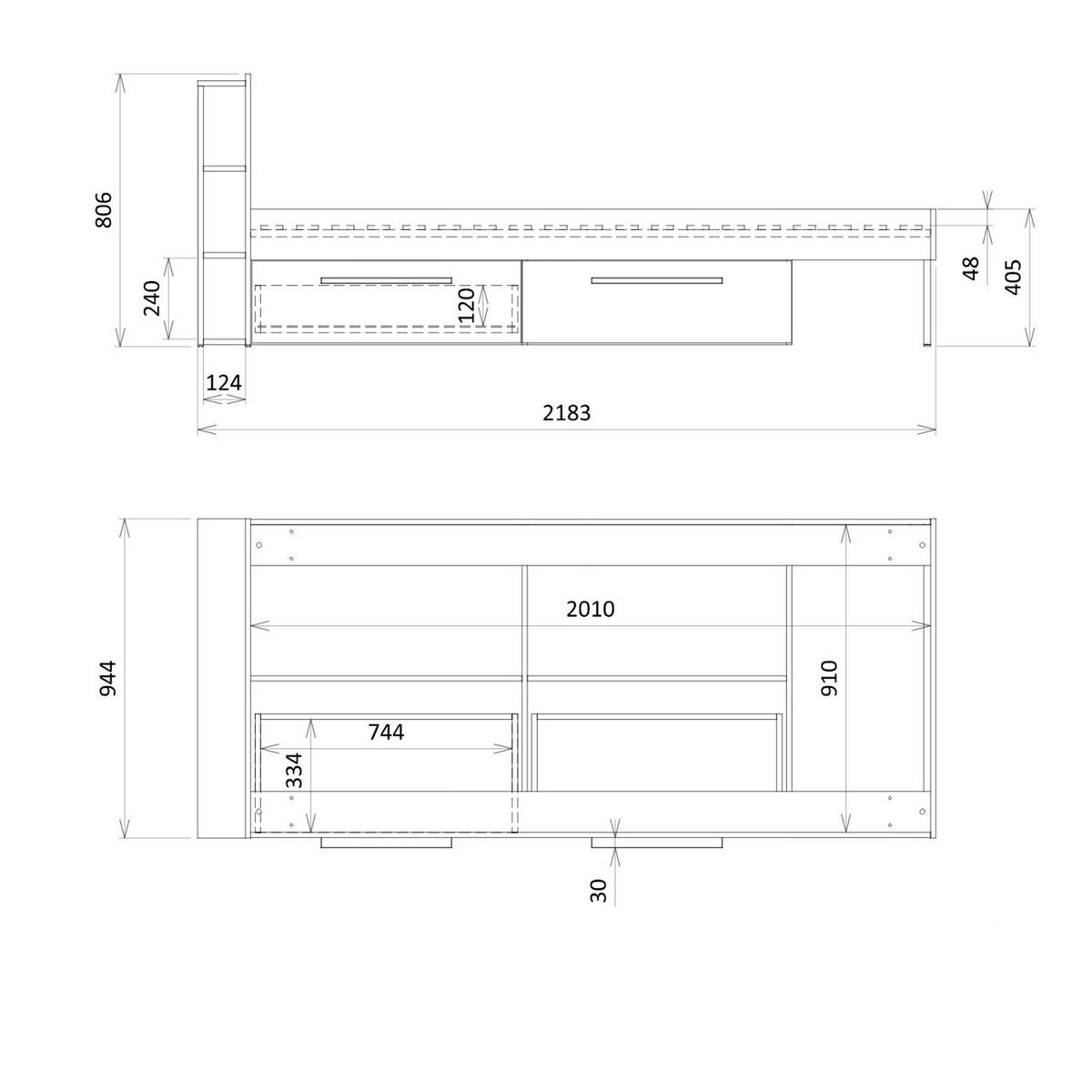 BETT Largo mit 2 Schubladen und Ablagefächern, ohne Matratze, 90x200 cm, für Jugendzimmer, Kaschmir/Alpaca - Kaschmir/Koralle, Holzwerkstoff - Beautysofa