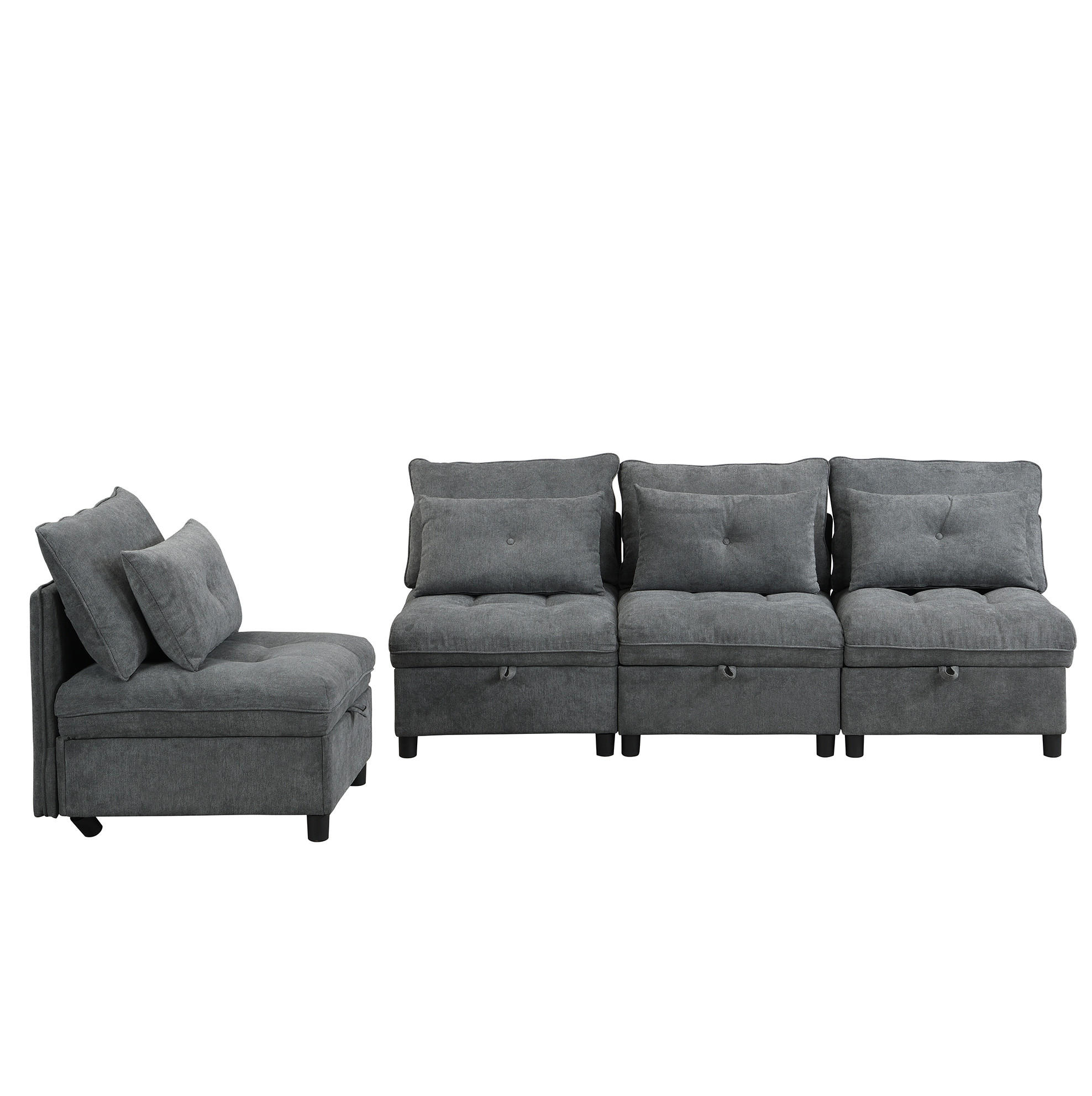 SOFA Modulares 4-Sitzer mit Schlaffunktion und Stauraum Chenille Bezug Antique Gray 360/95/80 cm - Dunkelgrau, Kunststoff (274/87/76cm) - OKWISH