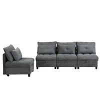 SOFA Modulares 4-Sitzer mit Schlaffunktion und Stauraum Chenille Bezug Antique Gray 360/95/80 cm - Dunkelgrau, Kunststoff (274/87/76cm) - OKWISH