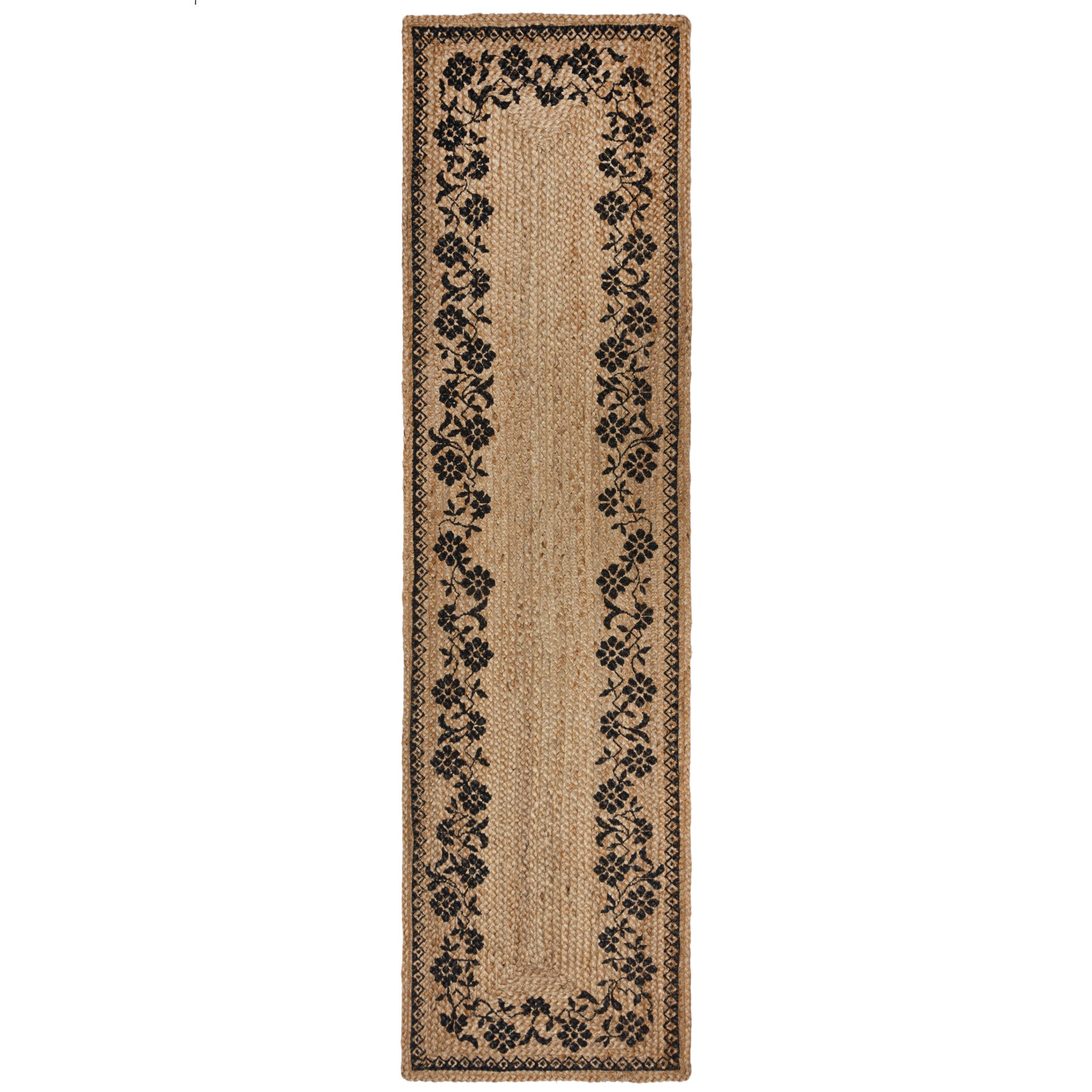 TEPPICH Jute Floral-Design, handgefertigt NEATH MARK, Braun-Schwarz 60x230 cm - Braun, Naturmaterialien (60/230cm) - KADIMA DESIGN