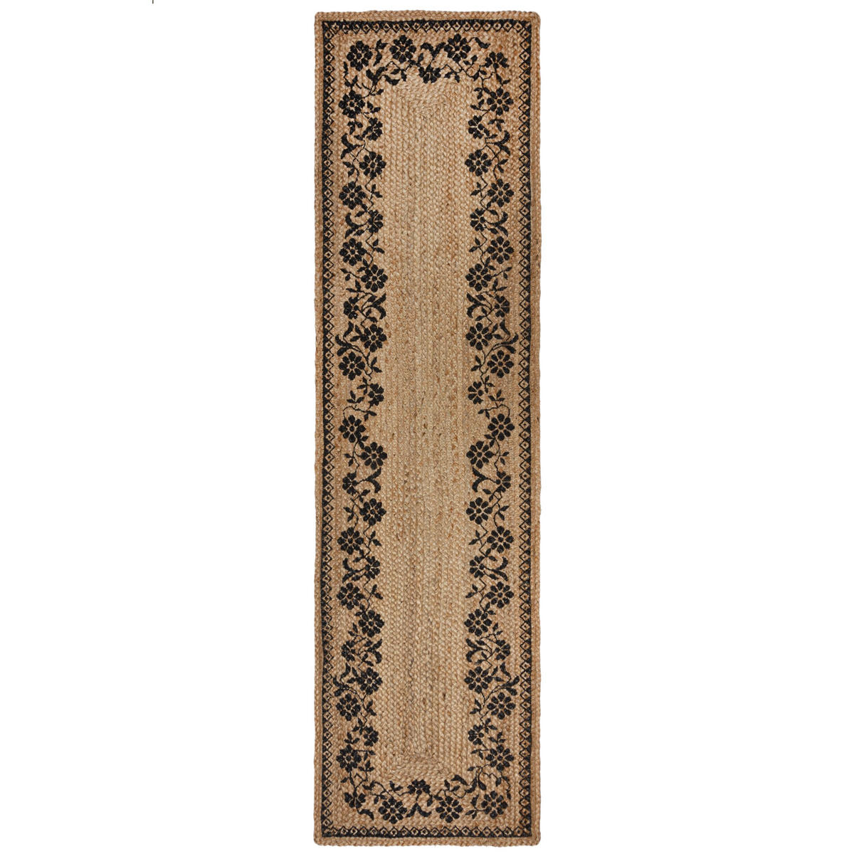 TEPPICH Jute Floral-Design, handgefertigt NEATH MARK, Braun-Schwarz 60x230 cm - Braun, Naturmaterialien (60/230cm) - KADIMA DESIGN