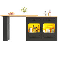 BARTISCH 360° Drehbar 135-203cm LED Stauraum Schwarz - Schwarz, Holzwerkstoff (39/135/928cm) - FLIEKS