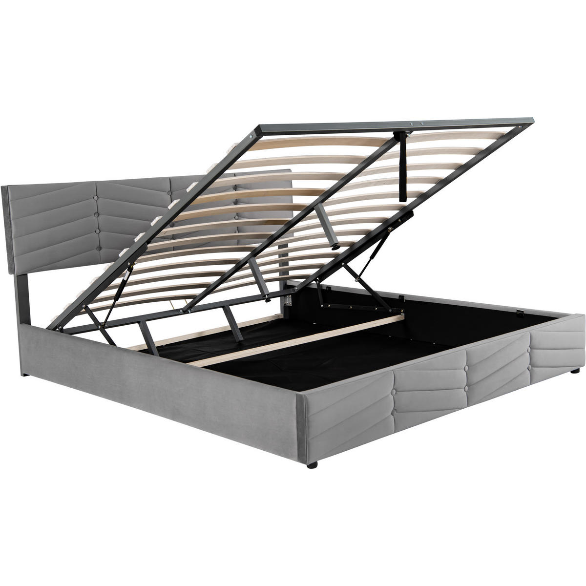 POLSTERBETT 160/200 cm grau mit Stauraum und höhenverstellbarem Kopfteil - Grau, Textil (160/200cm) - OKWISH