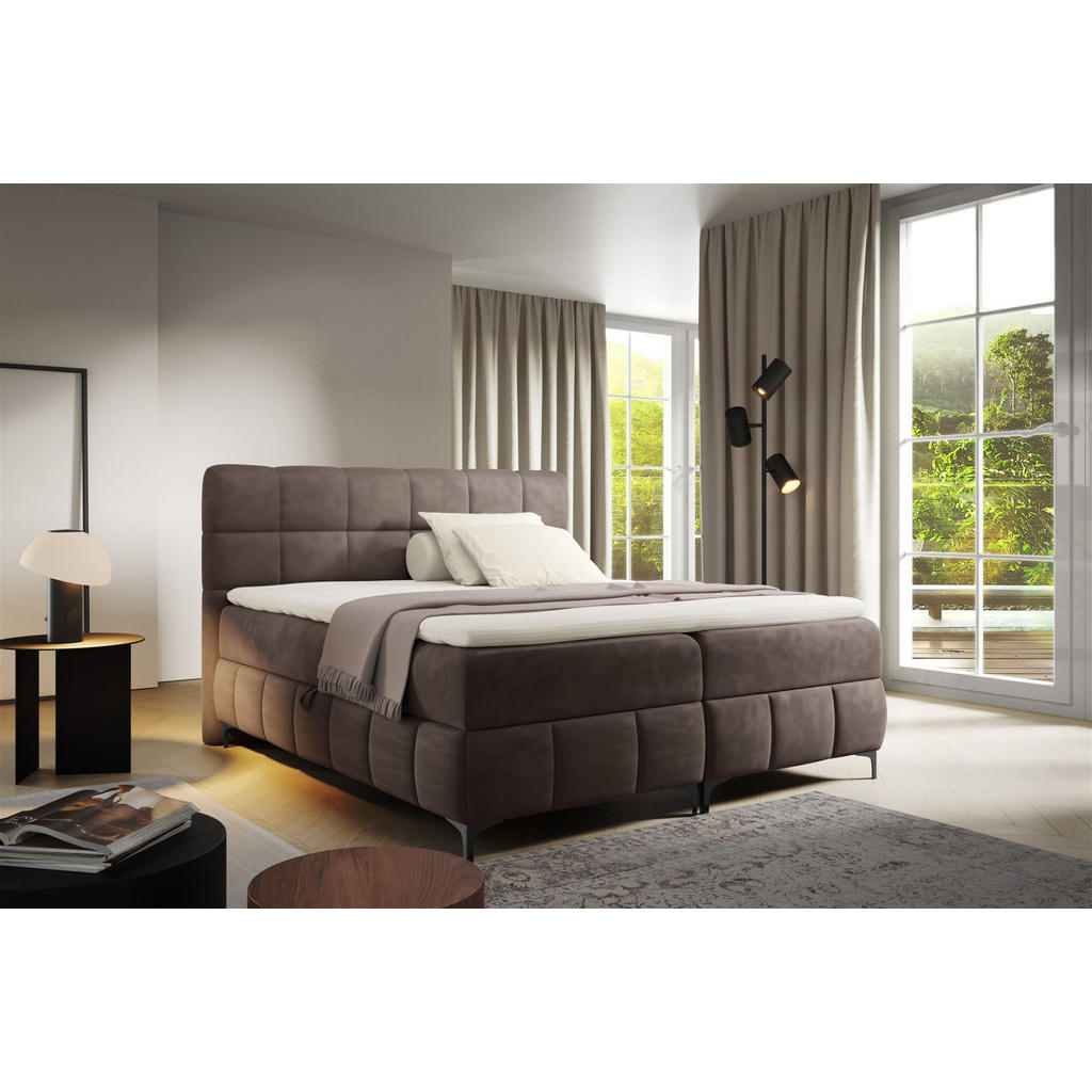 Thumbnail - Fun Möbel Boxbett, Mokka, Textil, 200x200 cm, Schlafzimmer, Betten, Boxspringbetten