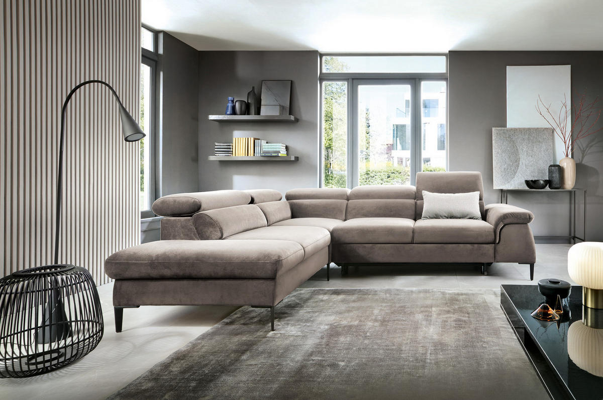 SCHLAFSOFA 280 cm Amaro L mit verstellbaren Kopfstützen, Links, Dunkelbeige - Cappuccino, Holz (280/214cm) - Emporius