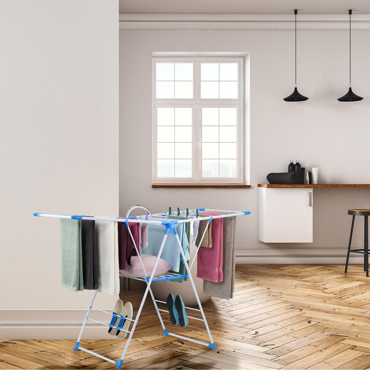 STOJAN na prádlo - biela, kov/plast (155/99/61cm) - Relaxdays