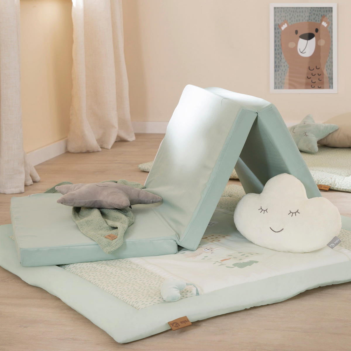 SPIEL- UND KRABBELDECKE - Woodland Buddies - 100 x 100 cm - Grün, Textil (100/100cm) - Roba