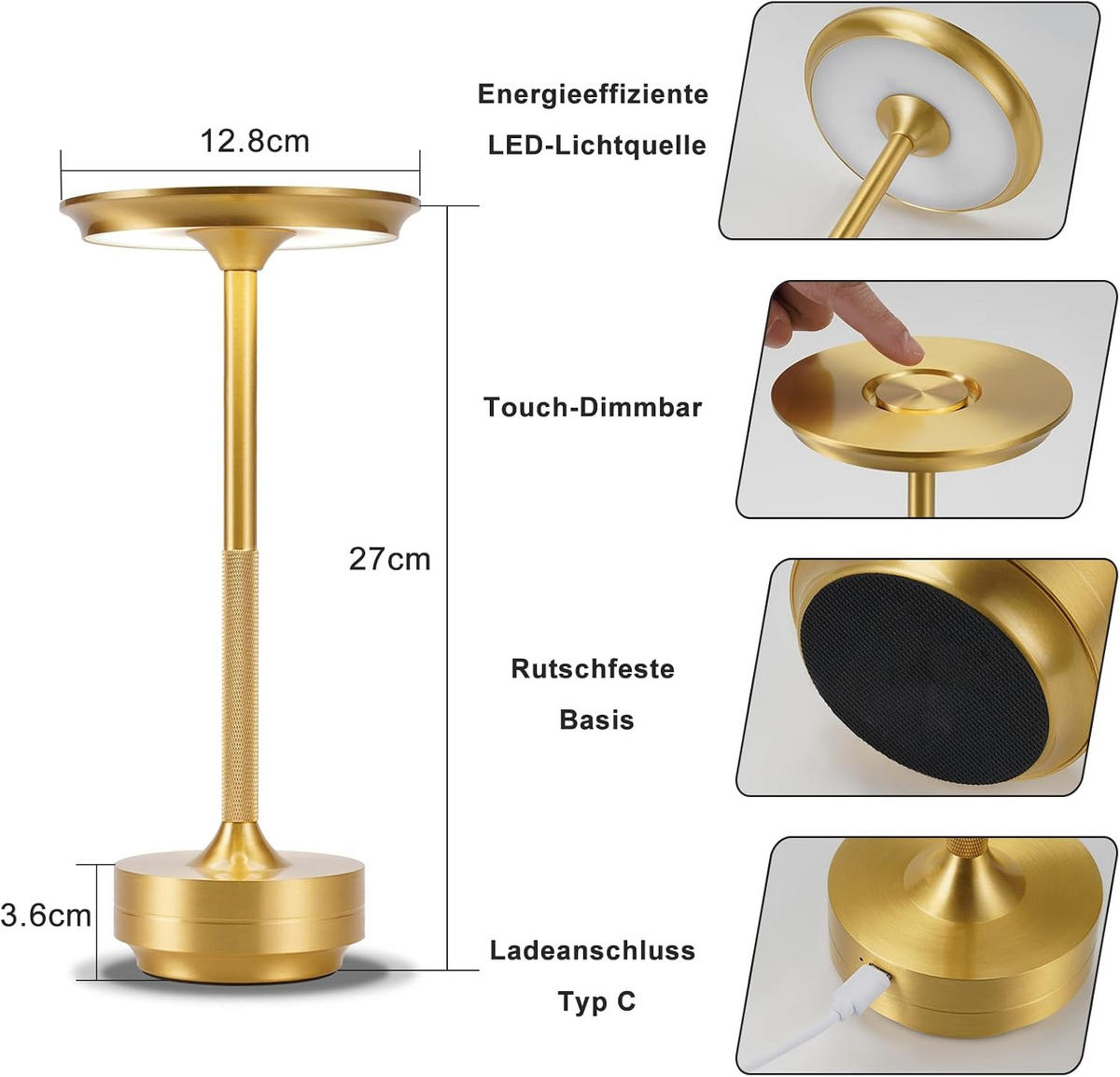 LED TISCHLAMPE Elowen 12.8/12.8/27 cm - Goldfarben, Kunststoff/Metall (12.8/12.8/27cm) - ZMH