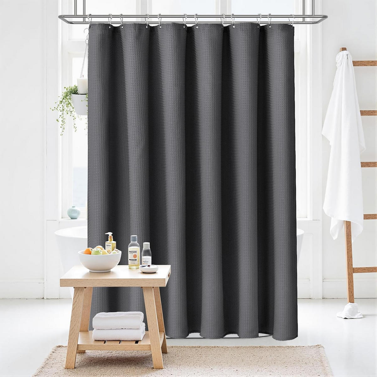DUSCHVORHANG – 180 x 180 cm (inkl. 12 Kunststoffhaken) – Grau - Dunkelgrau, Textil (180/180cm)