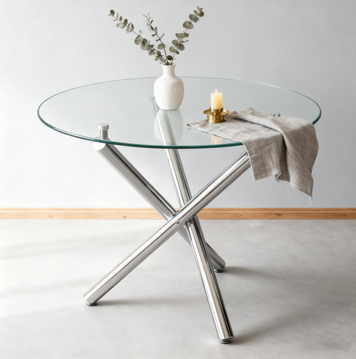 ESSTISCH 80/80/76 cm silber aus Glas mit verstellbaren Gleitern - Silberfarben, Metall (80/80/76cm) - OKWISH