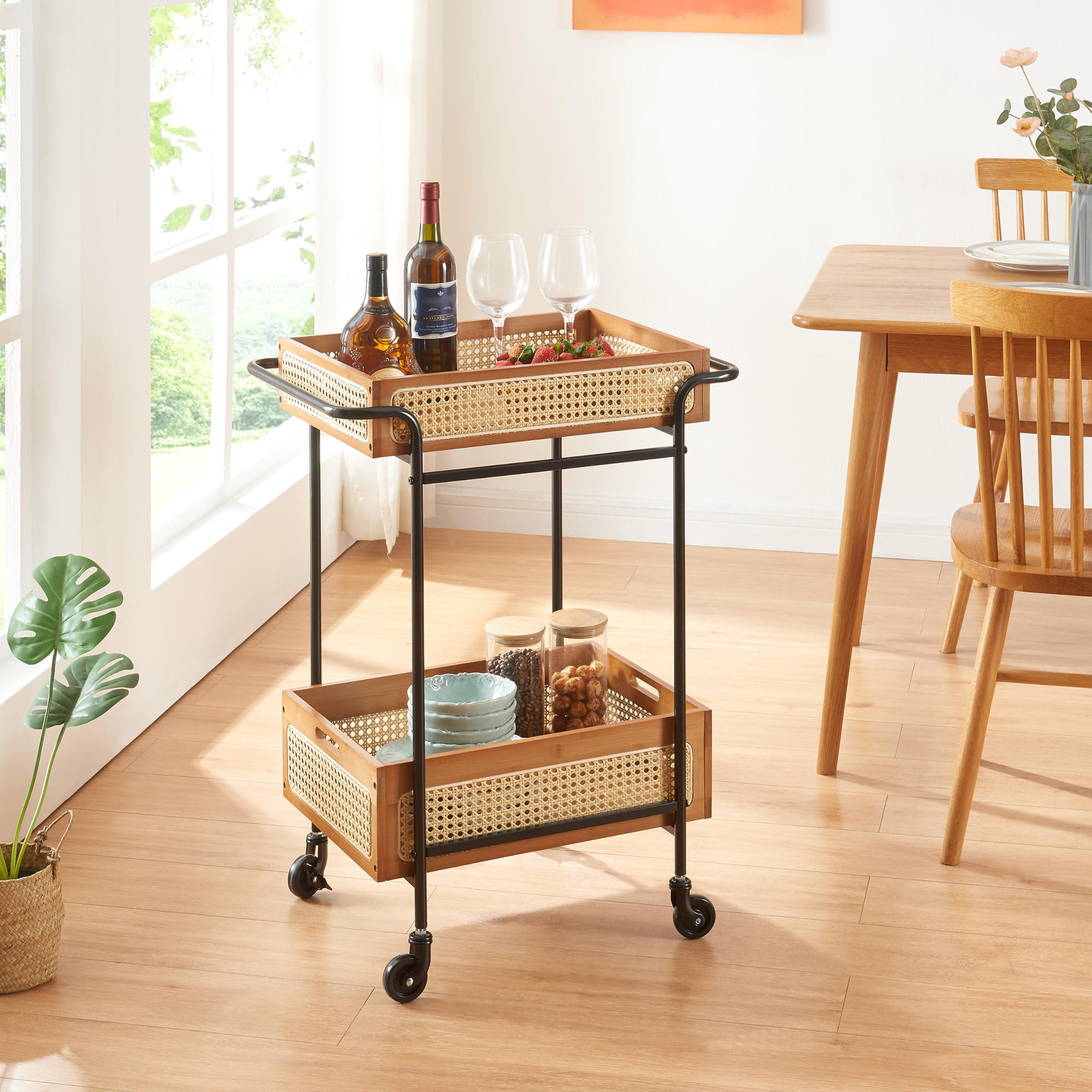 SERVIERWAGEN Tervola - Schwarz/Naturfarben, Holz/Metall (61/80.5/39cm) - [en.casa]