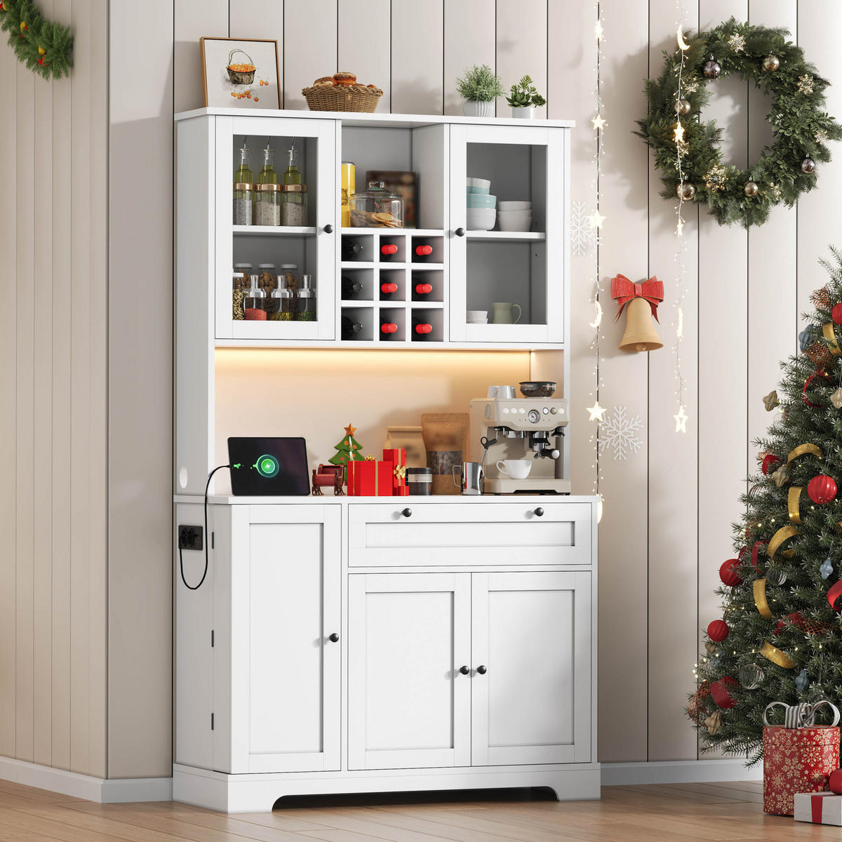 BUFFET 105/180/40 cm Weiß aus MDF mit LED-Beleuchtung - Weiß, Holzwerkstoff (40/180/105cm) - OKMYHOME