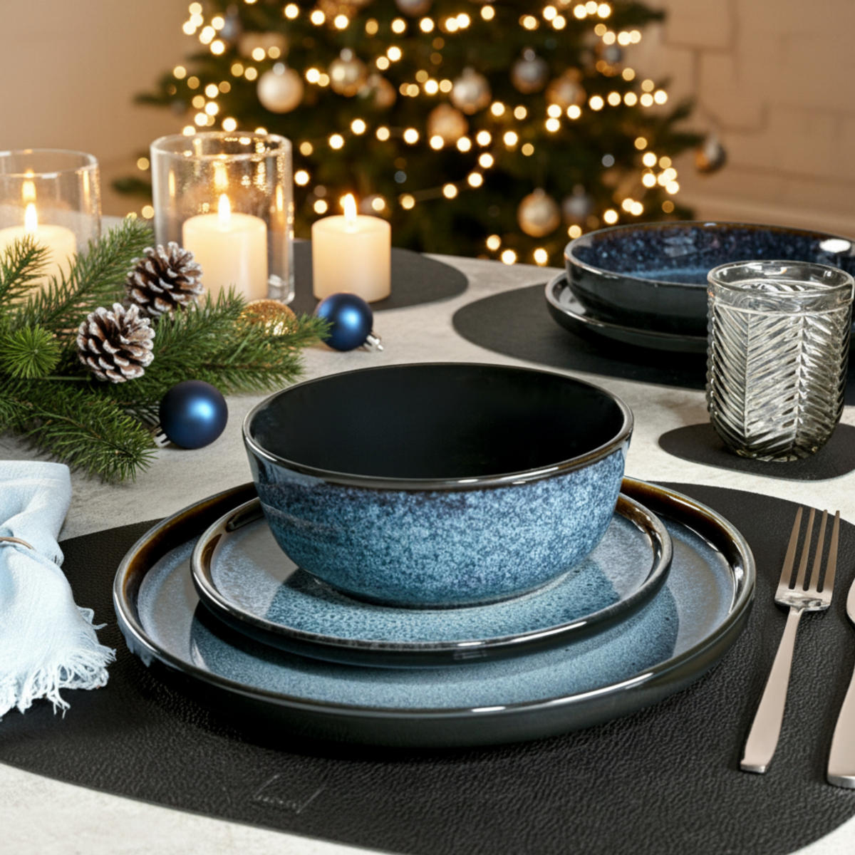 KOMBISERVICE OSAKA - 24 teilig aus Steingut - Dunkelblau, Stein (50/30/80cm) - Sänger