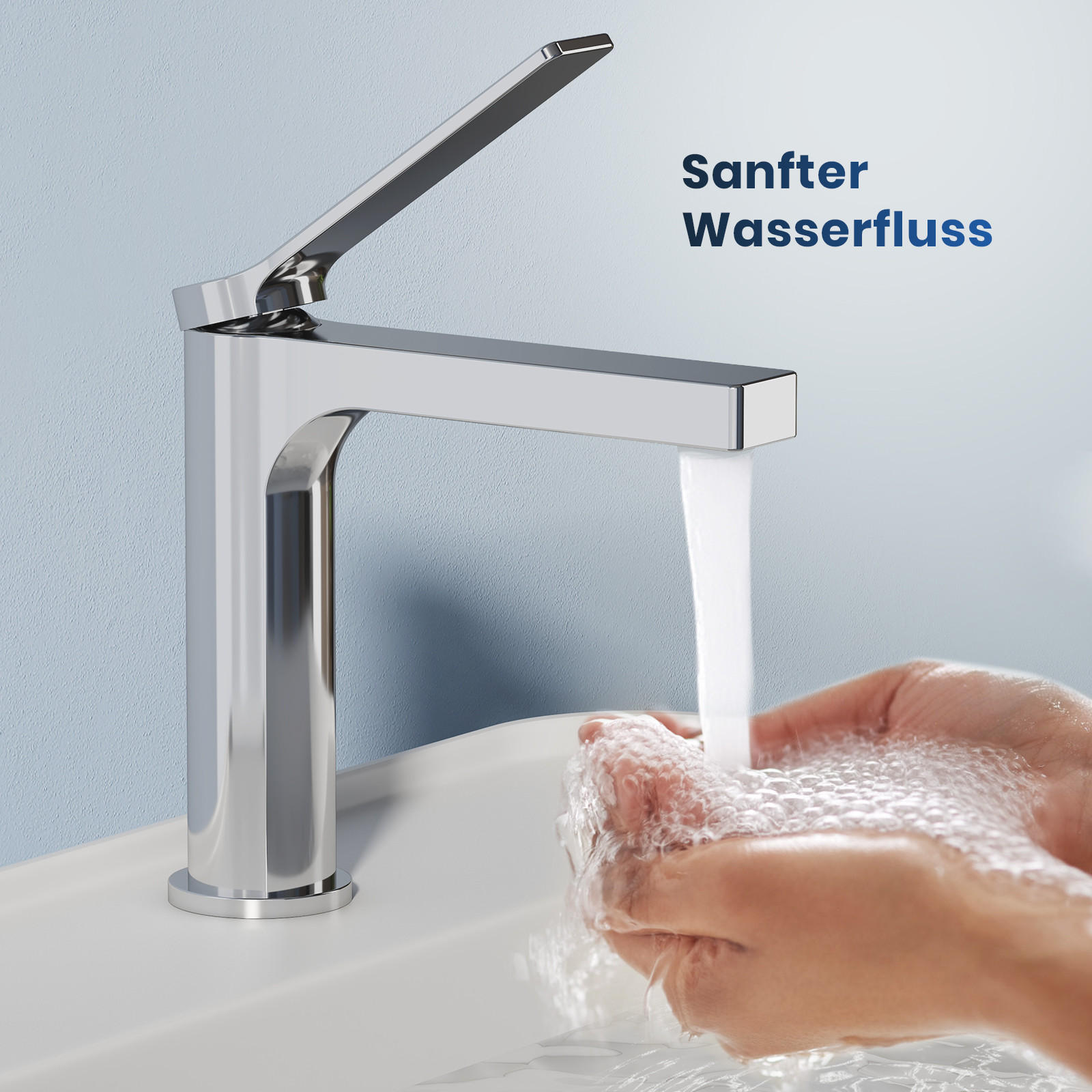 WASCHTISCHARMATUR mit Spulen-Zertifiziertem Filterelement Verchromt - Chromfarben, Metall (17.3/4.6/19.5cm) - EMKE