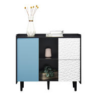 SIDEBOARD aus MDF 40x90x80 cm Schwarz/Blau mit 2 Schubladen, offenem Stauraum und Schrankfach - Schwarz, Holzwerkstoff (90/80/40cm) - Modfu