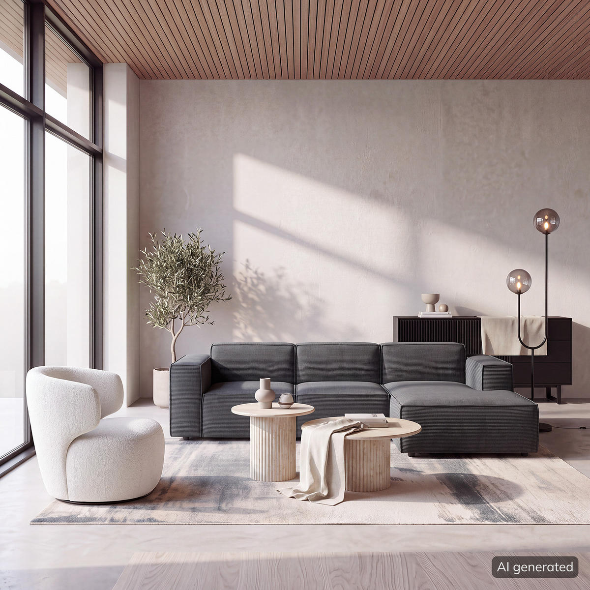 ECKSOFA mit Longchair - Anthrazit/Schwarz, Kunststoff/Textil (260/177cm) - home24