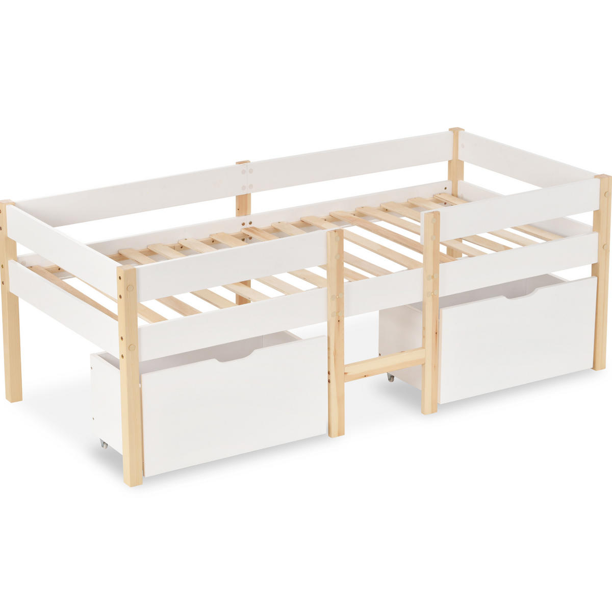KINDERBETT 90/190 cm mit Schubladen, Rausfallschutz und Leiter, Weiß - Weiß, Holzwerkstoff (90/190cm) - Redom