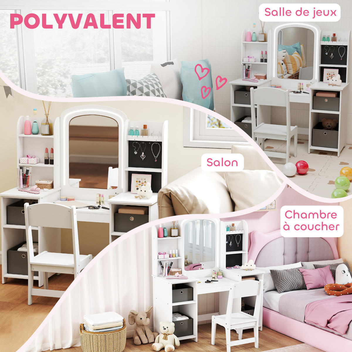 KINDERSCHMINKTISCH DE-18636 Weiß - Weiß, Holzwerkstoff (40/112/104cm) - ComfortXL