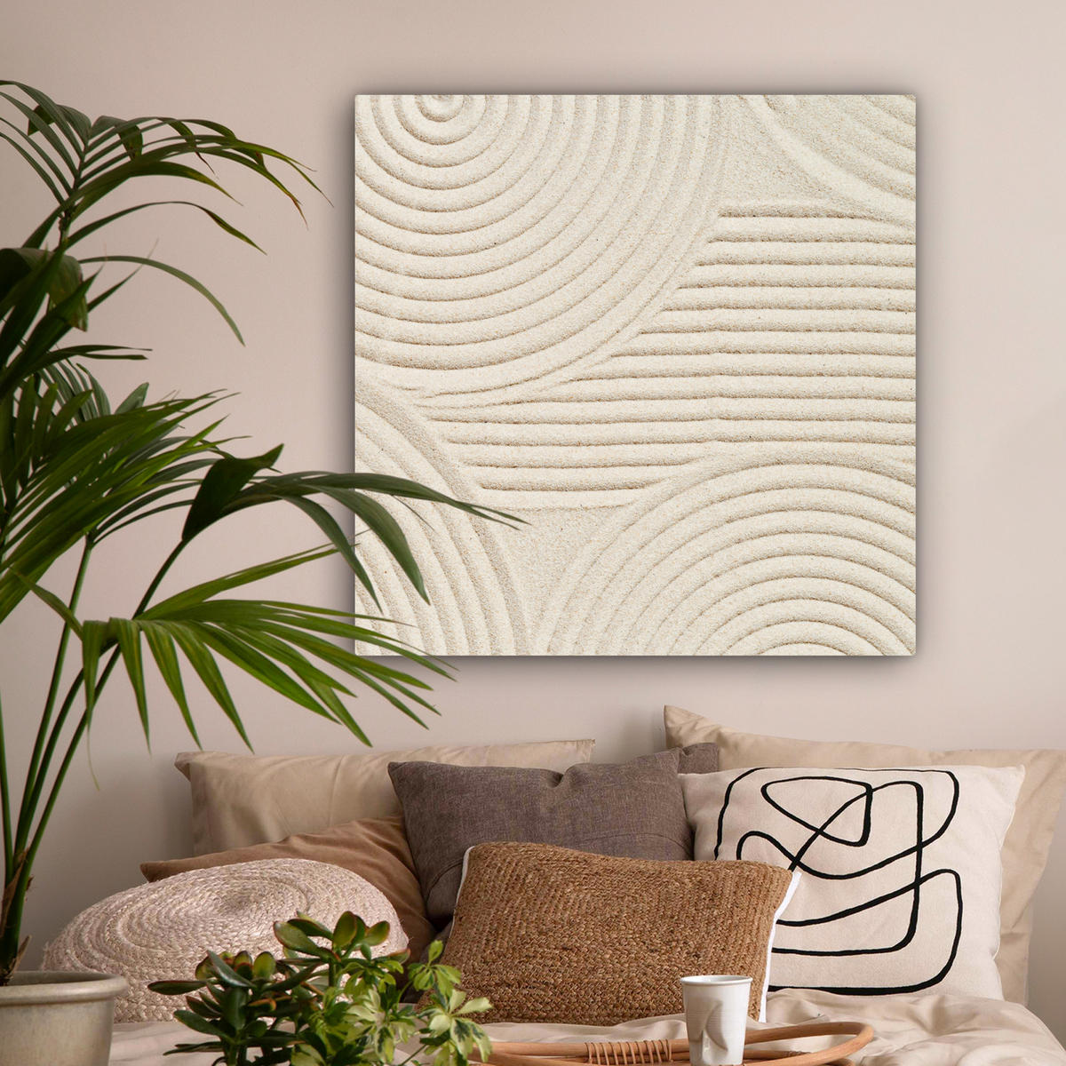 LEINWANDBILD Muster - Abstrakt - Weiß Deko Groß 90x90 cm - Beige, Textil (90/90cm) - MuchoWow