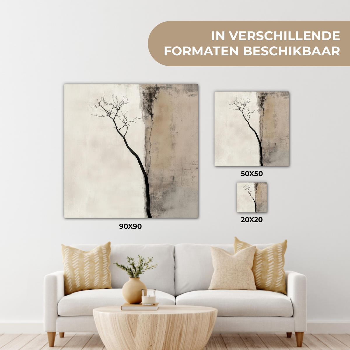 LEINWANDBILD Wabi sabi - Pflanze - Beige Deko Wohnzimmer 20x20 cm - Taupe, Textil (20/20cm) - MuchoWow