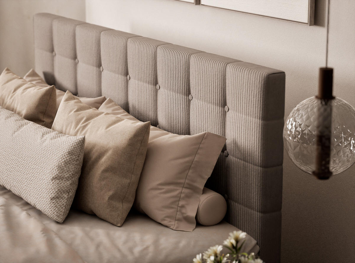 BOXSPRINGBETT Tasca 160/200 cm, in Beige, Bettkasten, Matratze, Topper - Beige/Schwarz, Holz/Holzwerkstoff (160/200cm) - Maison de Reve