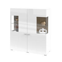 VITRÍNA Akram Bílá a dřevo - bílá, kompozitní dřevo (110/123/39cm) - Petits-meubles