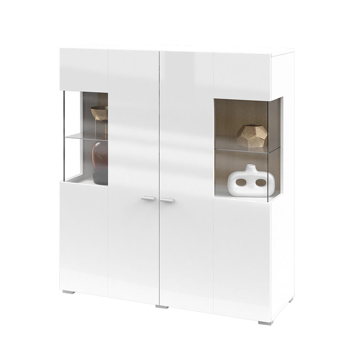 VITRÍNA Akram Bílá a dřevo - bílá, kompozitní dřevo (110/123/39cm) - Petits-meubles