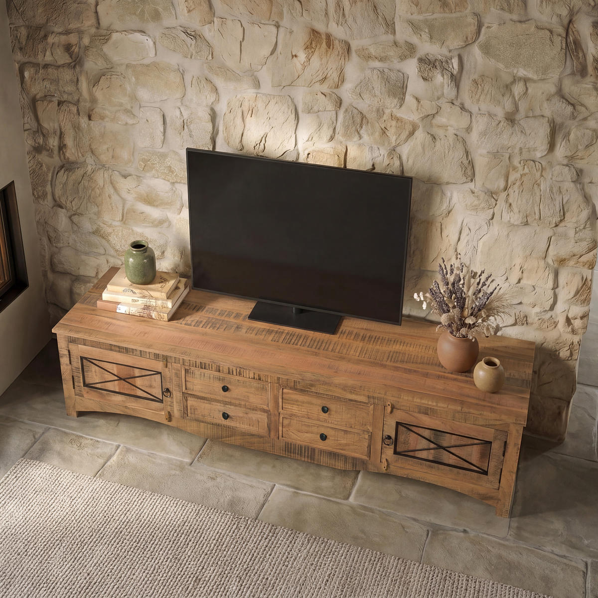 TV-BOARD Akazie 240x40x50 natur versiegelt NATURE OF SPIRIT #243 - Naturfarben, Holz (40/50/240cm) - Massivmoebel24