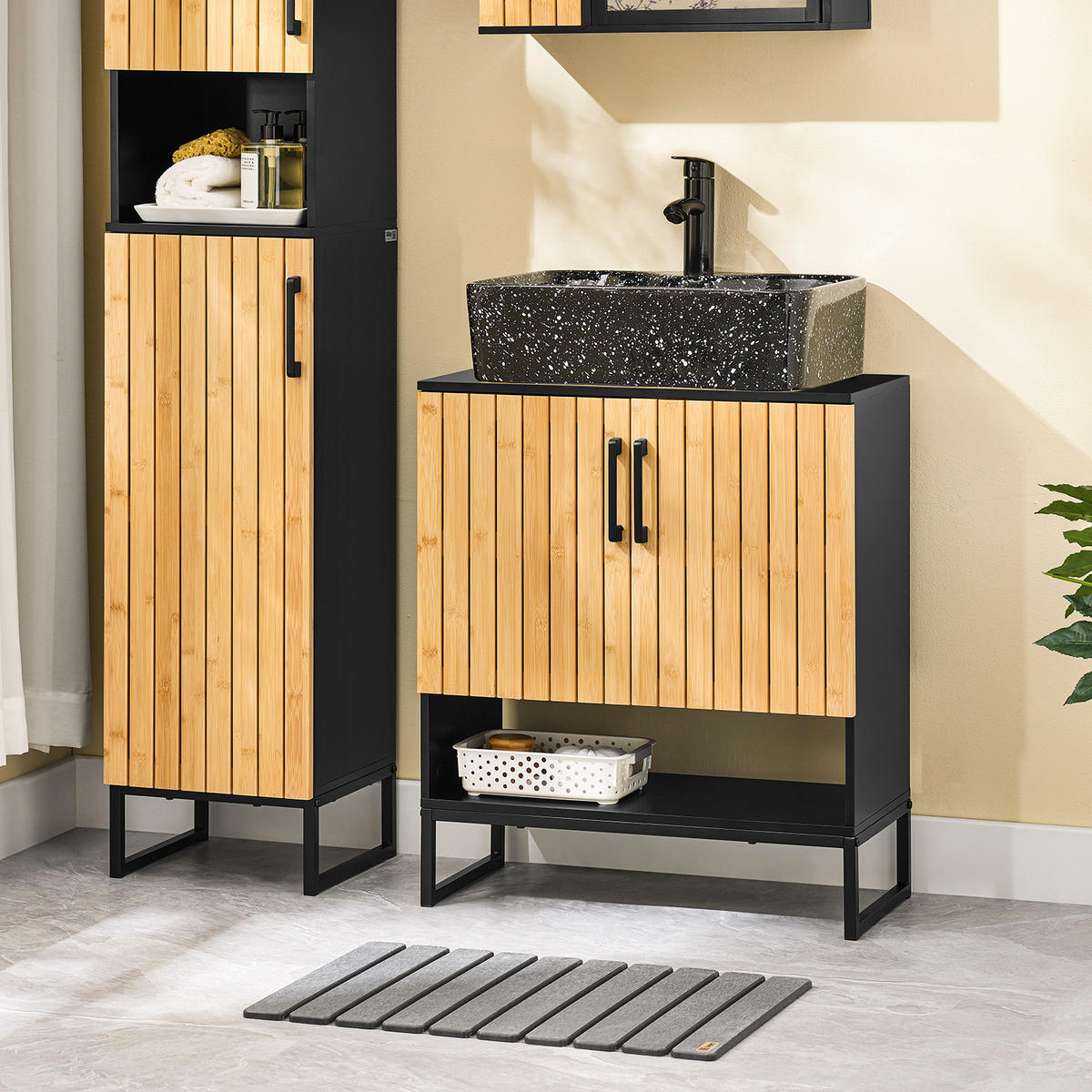 WASCHBECKENUNTERSCHRANK Schwarz - Schwarz, Holzwerkstoff (60/70/30cm) - SoBuy
