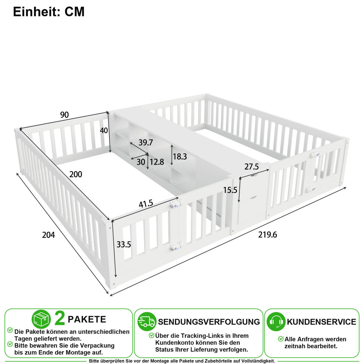 DĚTSKÁ POSTEL 90/200 cm & 90/200 cm v bílé barvě se zásuvkami a policemi - bílá, dřevo/kompozitní dřevo (90/200cm) - CHICFURN