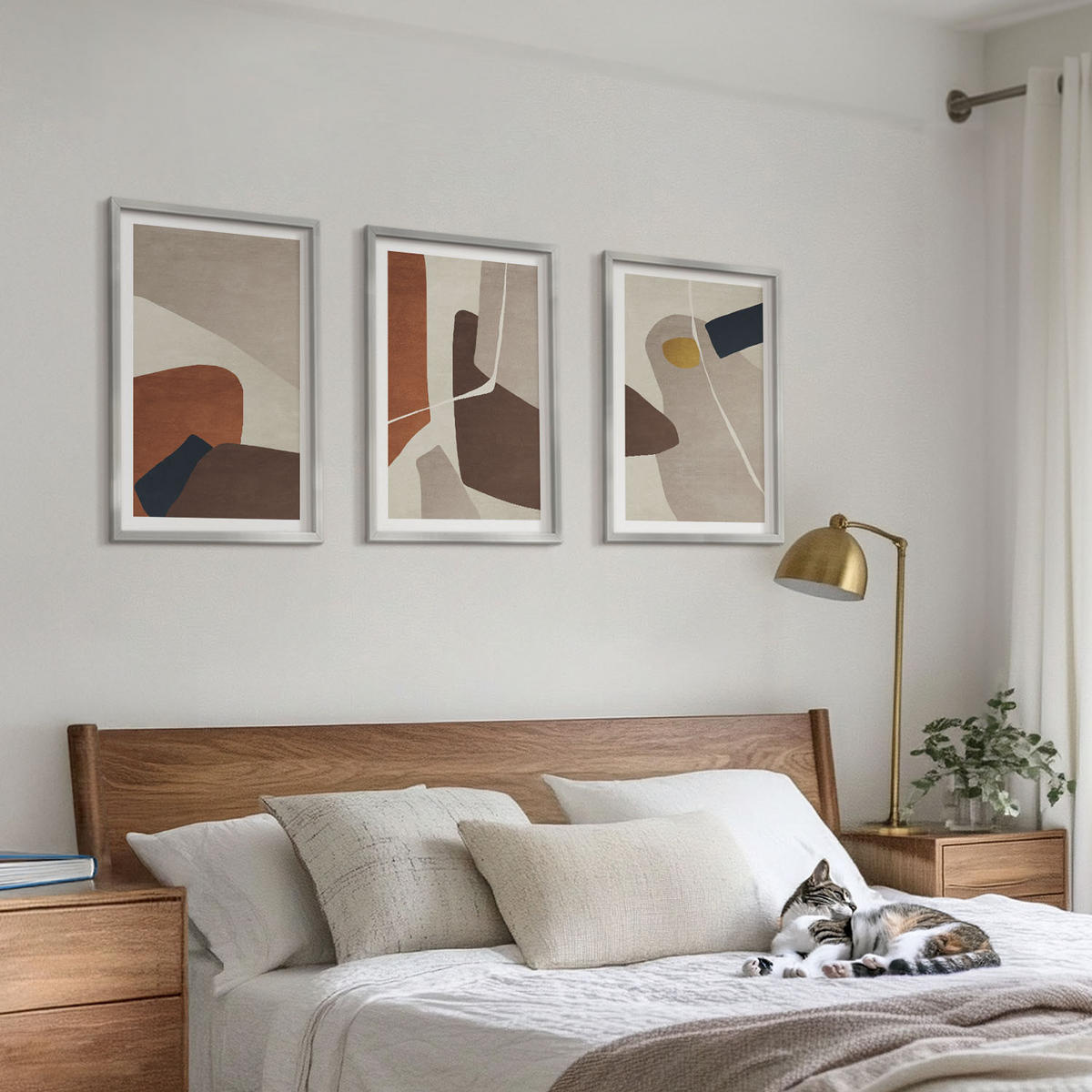 BILDER SET 3er Set - 40x60 cm Silberner Rahmen - Abstrakte Boho-Malerei - Silberfarben, Kunststoff (40/60cm) - TULUP