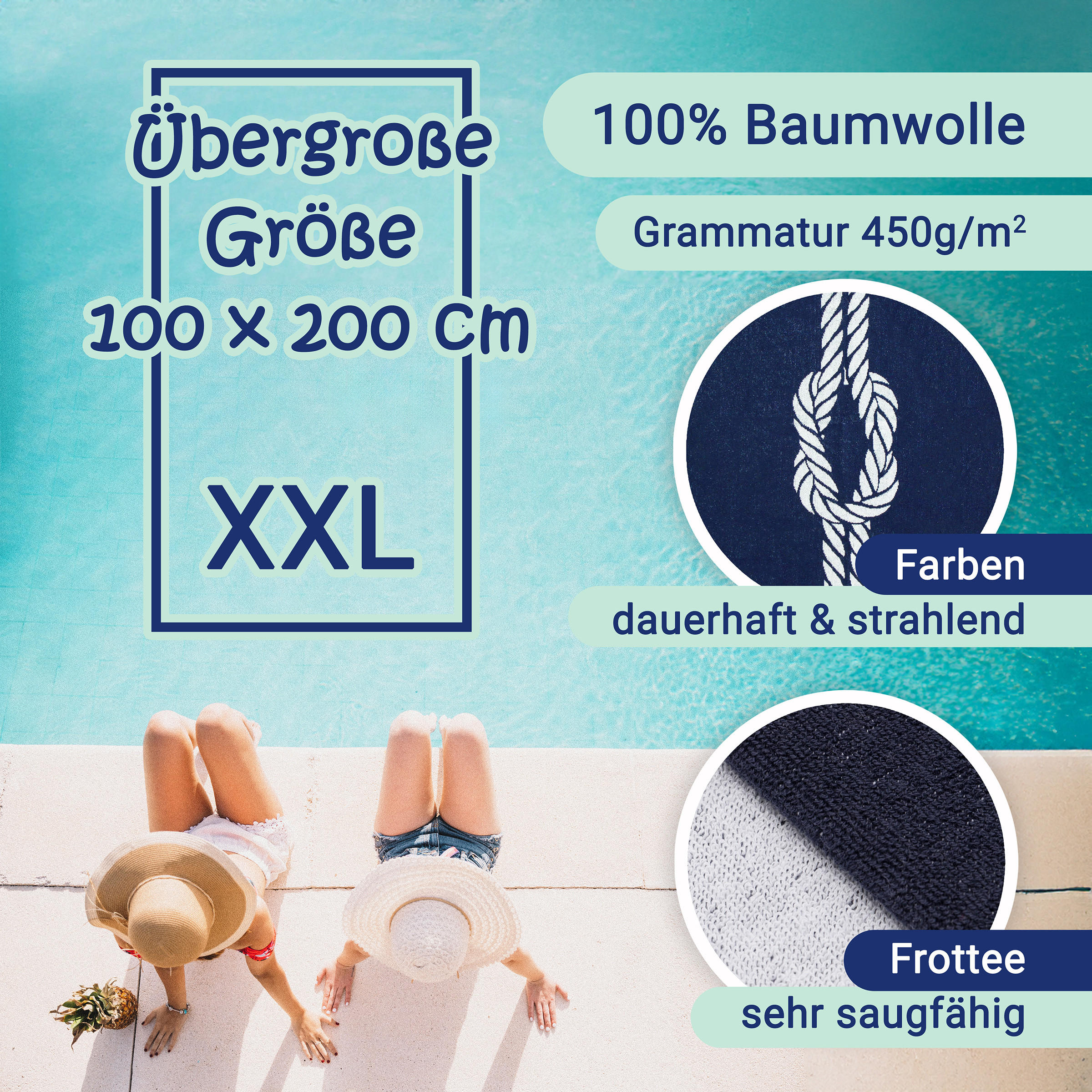 STRANDTUCH, 100x200 cm, 100% Baumwolle, Blau - Dunkelblau, Textil (100/200cm) - Zollner