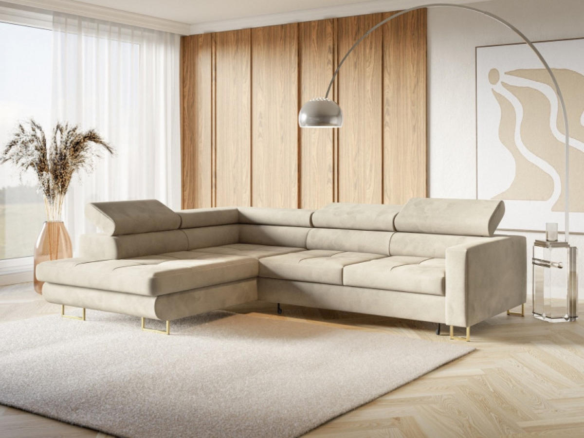 ECKSOFA Gold MERY Mit Verstellbaren Kopfstützen Links - Ecru/Goldfarben, Textil (250/200cm) - Sepro Meble