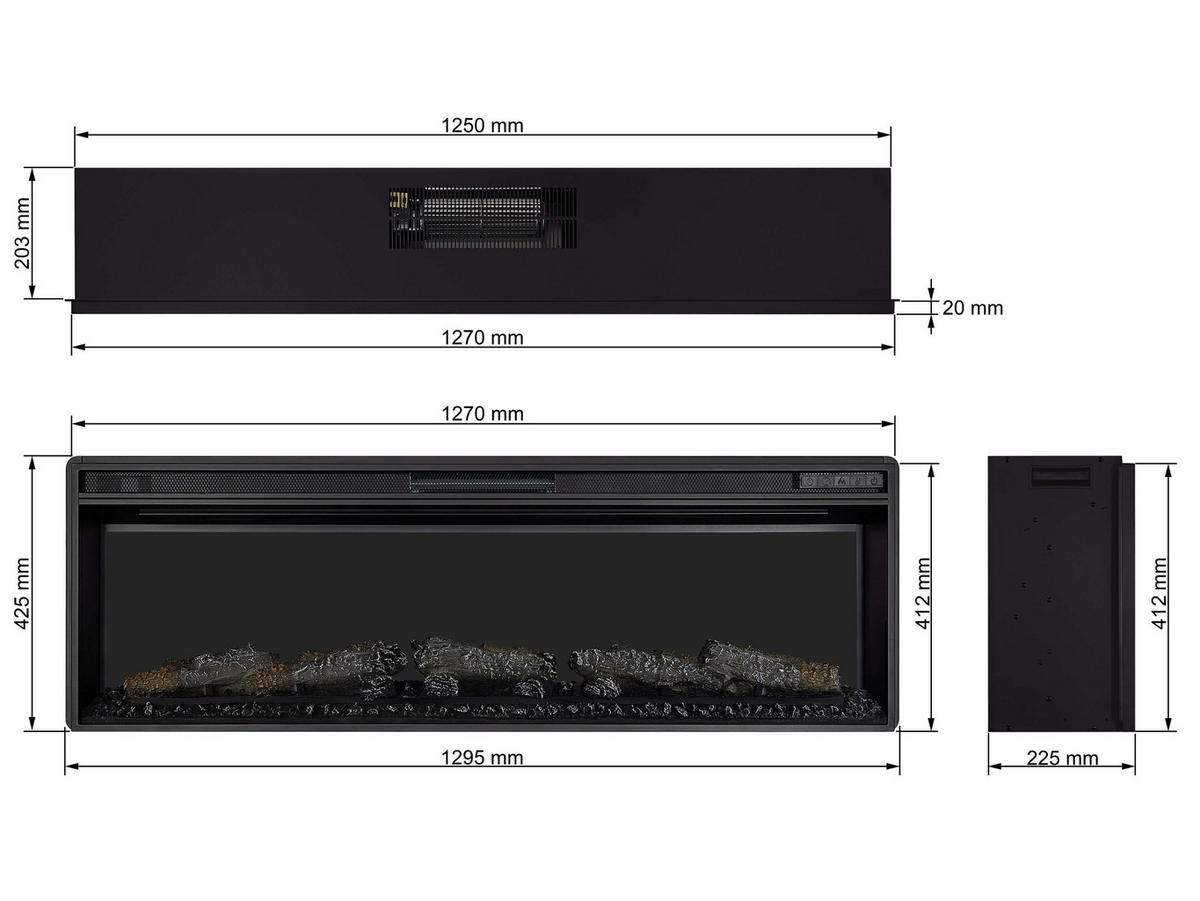 EINBAU-ELEKTROKAMINEINSATZ AF50 Multicolor – Breite 100 cm, 3D-Flammeneffekt, mehrfarbige Flammen, Heizfunktion - Schwarz, Glas/Metall (129.5/42.5/22.5cm) - ArtiFlame