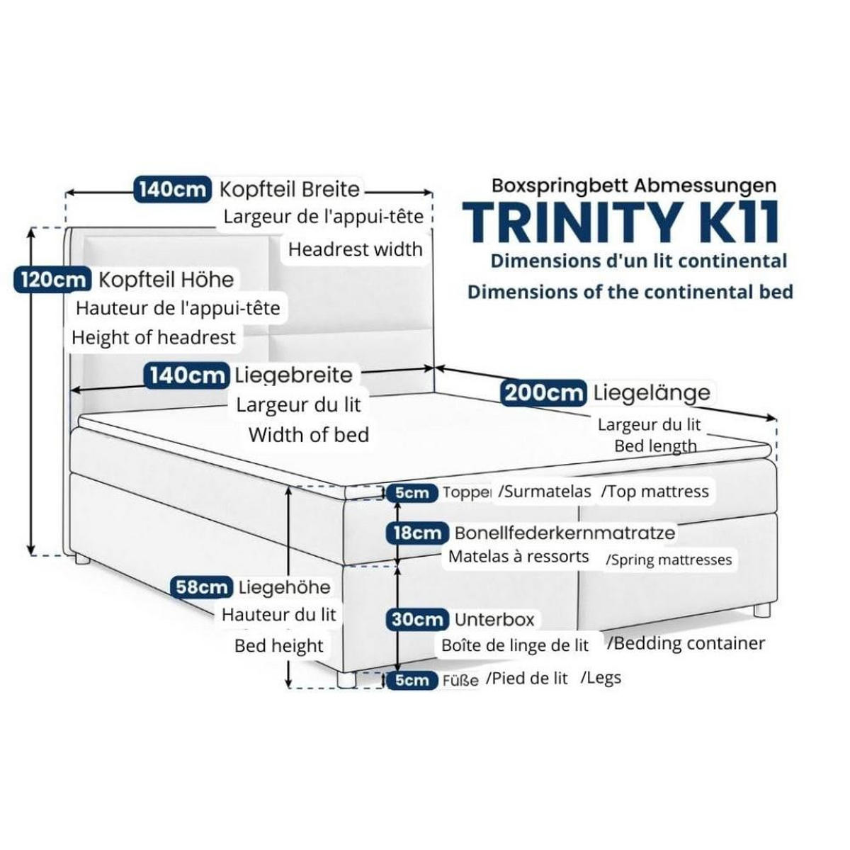 BOXBETT mit Bettkasten Trinity K-11 Bonellfederkern inkl. Topper - Graphitfarben, Holz/Holzwerkstoff (180/200cm) - Best For Home