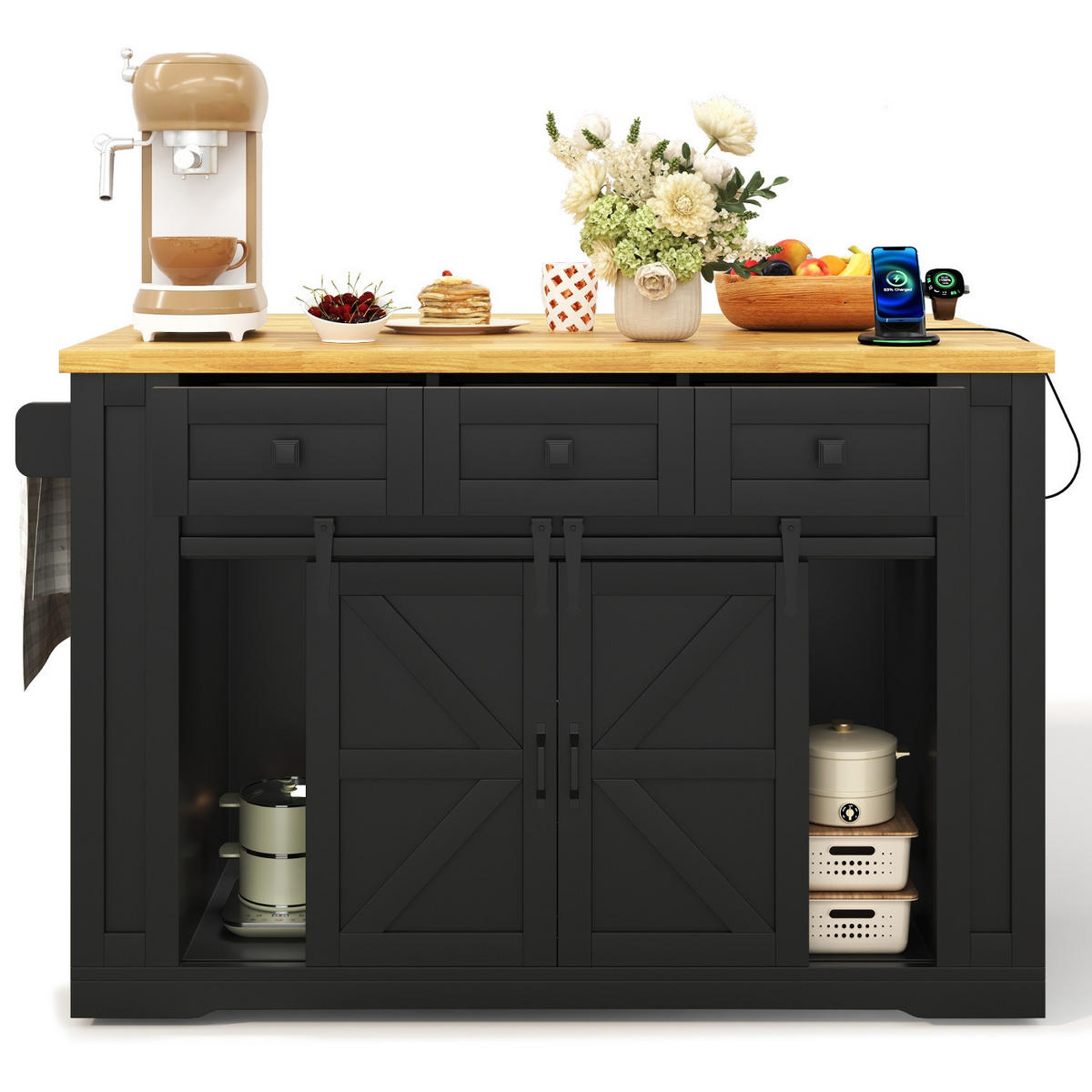KÜCHENINSEL AUSKLAPPBARE ARBEITSPLATTE, MDF Schwarz-Natur, Esszimmer, 130/80/87 cm - Schwarz, Holzwerkstoff (80/87/130cm) - Rolipo